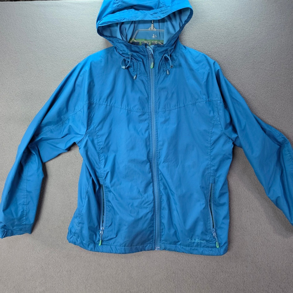 LL Bean Womens Windbreaker Jacket Blue Hooded Full Zip Activewear Medium OHVV5